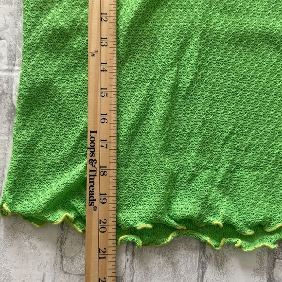 Have Girl Y2K Green V Neck Short Sleeve Ruffled Hem Knit Crop Top No Sz - Picture 4 of 6
